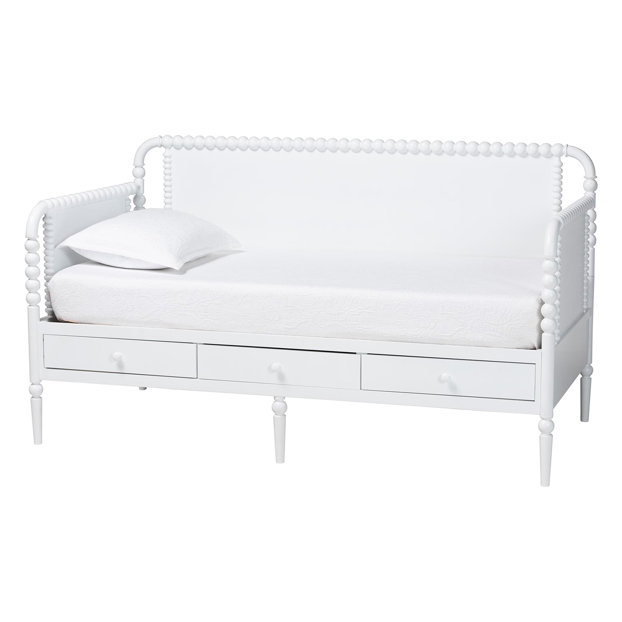 Baxton Studio Lucera 3-Drawer Daybed with Bobbin Frame, Twin, White